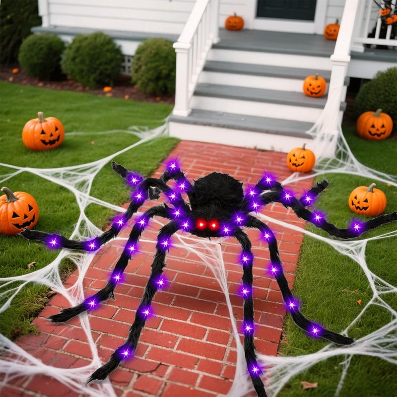 Thuodo 6.6 FT Giant Spider Halloween Decorations Light Up Scary Spider with Red LED Eyes Purple Lights for Yard Lawn Garden Porch Halloween Party Haunted House Indoor Outdoor Decor - Image 3